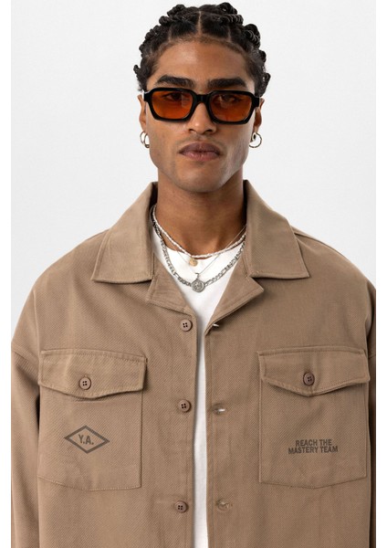 Arka Baskılı Oversıze Denım Ceket Vizon fırsatları