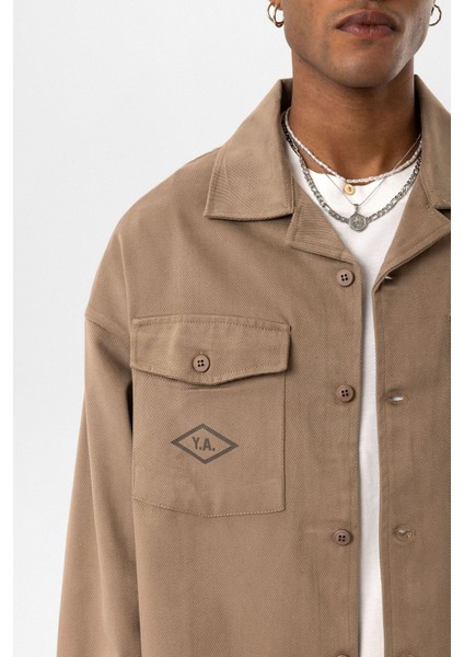 Arka Baskılı Oversıze Denım Ceket Vizon indirimleri