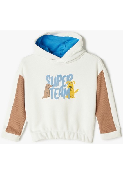 Kapşonlu Sweatshirt Köpek Baskılı Uzun Kollu Pamuklu
