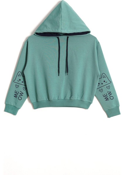 Kapüşonlu Uzun Kol Çağla Yeşil Renk Kız Çocuk Sweatshirt