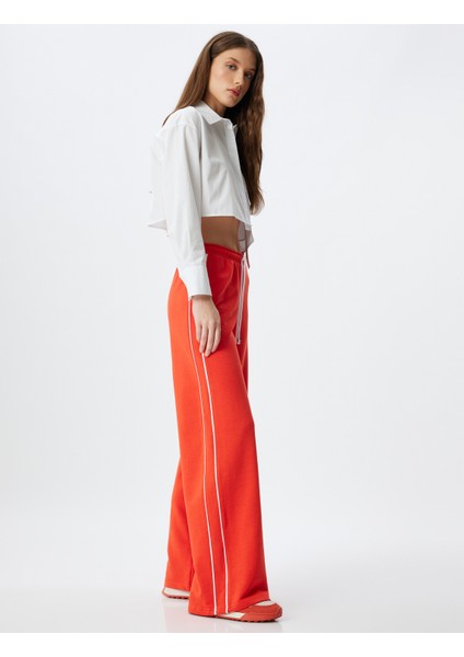 Geniş Paça Eşofman Pantolon Yanları Çizgili Üç Iplik Pamuklu