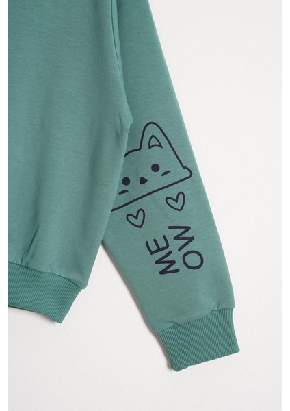 Kapüşonlu Uzun Kol Çağla Yeşil Renk Kız Çocuk Sweatshirt