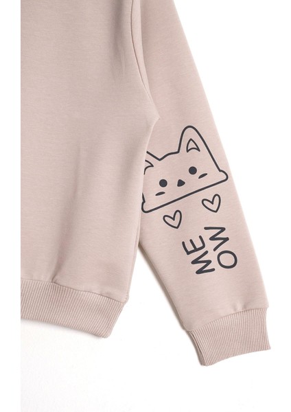 Kapüşonlu Uzun Kol Taş Renk Kız Çocuk Sweatshirt
