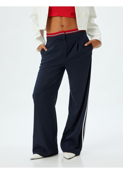 Bol Paça Kumaş Pantolon Şerit Detaylı Cepli modelleri