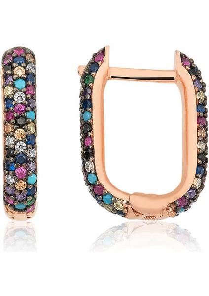 Gümüş Çift Taraflı Mix Taşlı J Bayan Küpe