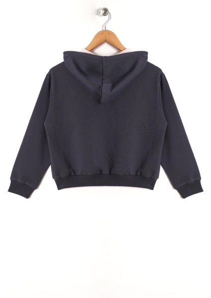 Kapüşonlu Uzun Kol Füme Renk Kız Çocuk Sweatshirt modelleri