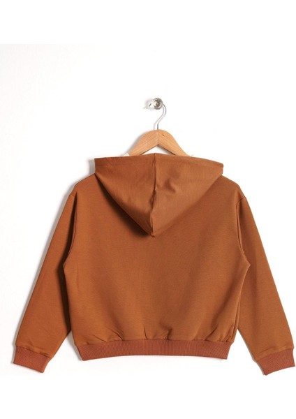 Kapüşonlu Uzun Kol Kahverengi Renk Kız Çocuk Sweatshirt
