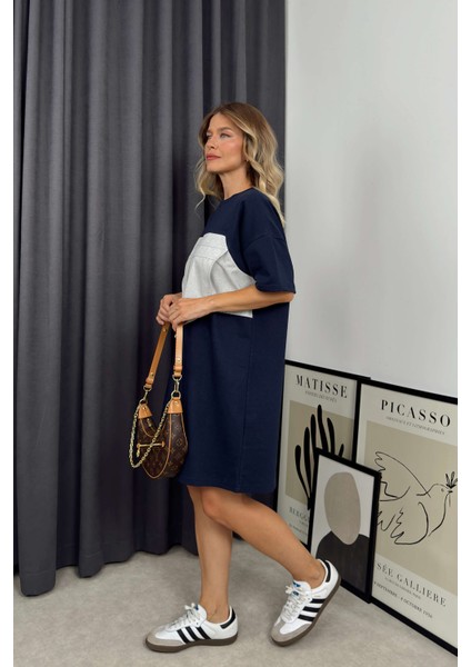 Lacivert Gri Geometrik Kesim Elbise indirimleri