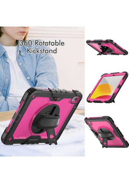 iPad 10.9 (2022) Silikon Pc El Kayışı Tekme Standı Omuz Askılı Drop Proof Tablet Kılıfı (Yurt Dışından)