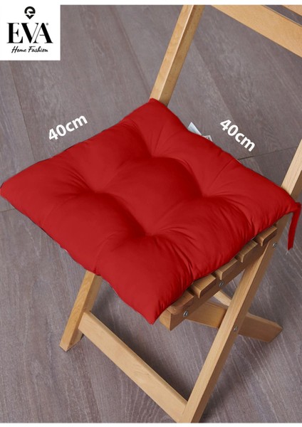40 x 40 Kırmızı Renkli Özel Dikim Bağcıklı Pofuduk Sandalye, Koltuk, Tabure Minderi 40X40 cm Kırmız