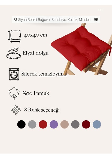 40 x 40 Kırmızı Renkli Özel Dikim Bağcıklı Pofuduk Sandalye, Koltuk, Tabure Minderi 40X40 cm Kırmız fiyatları