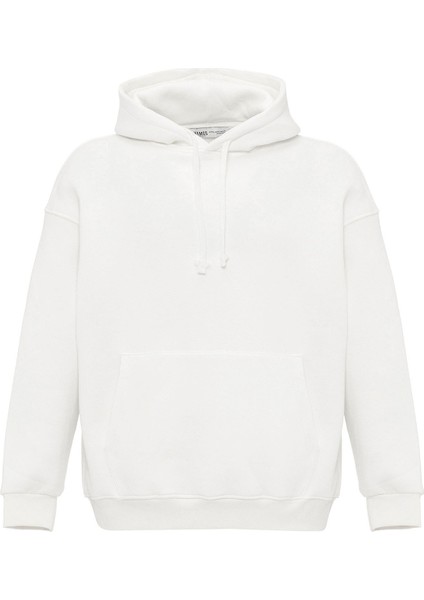 Basıc Oversıze Kapüşonlu Cep Detaylı Sweatshırt Ekru