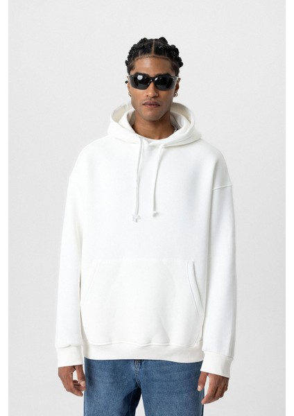 Basıc Oversıze Kapüşonlu Cep Detaylı Sweatshırt Ekru fiyatları