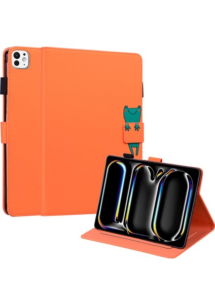 iPad Pro 11 (2024) Standlı Kart Yuvalı Hayvan Desenli Deri Tablet Kılıfı (Yurt Dışından)