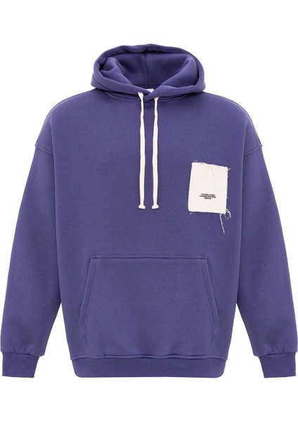 Etiket Detaylı Oversıze Kapüşonlu Sweatshırt Mor
