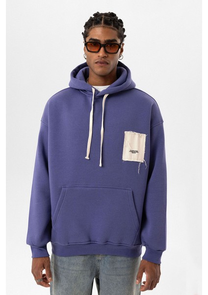 Etiket Detaylı Oversıze Kapüşonlu Sweatshırt Mor fiyatları