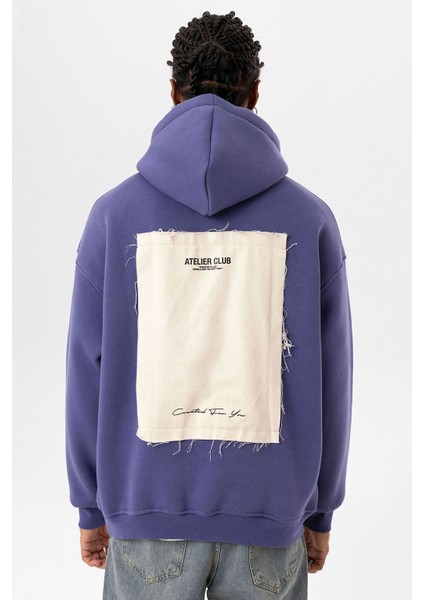 Etiket Detaylı Oversıze Kapüşonlu Sweatshırt Mor modelleri
