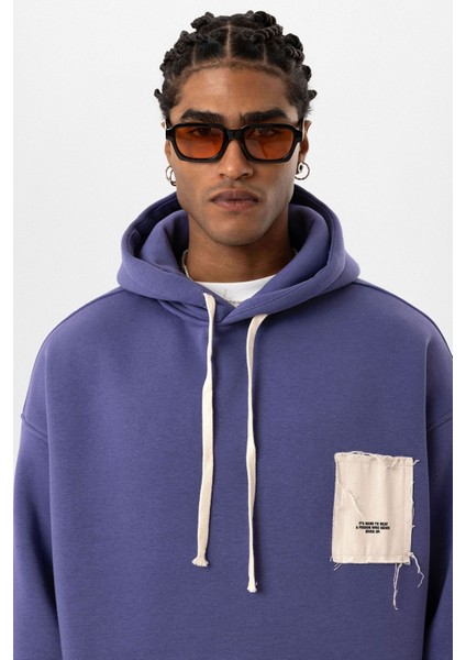 Etiket Detaylı Oversıze Kapüşonlu Sweatshırt Mor indirimleri