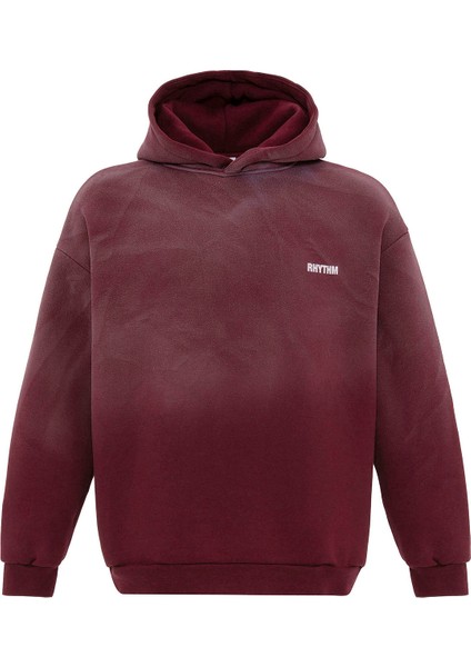 Arka Baskılı Oversıze Kapüşonlu Sweatshırt Bordo