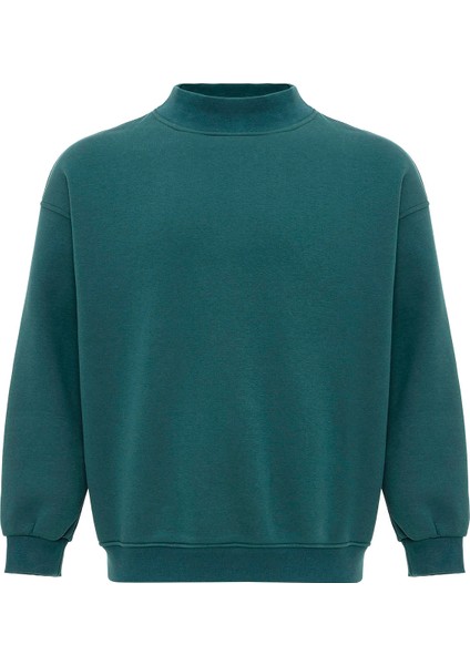 Basıc Oversıze Balıkçı Yaka Sweatshırt Petrol