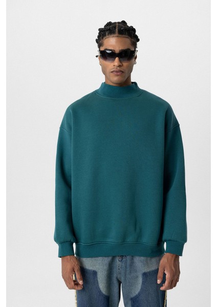 Basıc Oversıze Balıkçı Yaka Sweatshırt Petrol fiyatları