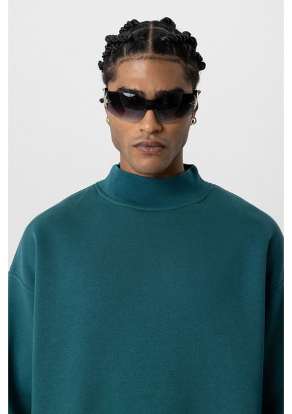 Basıc Oversıze Balıkçı Yaka Sweatshırt Petrol fırsatları