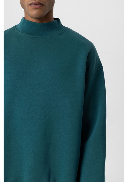 Basıc Oversıze Balıkçı Yaka Sweatshırt Petrol indirimleri