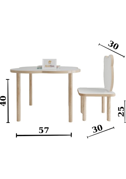 Ahşap Okulu Oyun Aktivite Masası - Etkinlik Masası - Çocuk Ders Çalışma Masası-  Yonca Masa ve Panda Sandalye