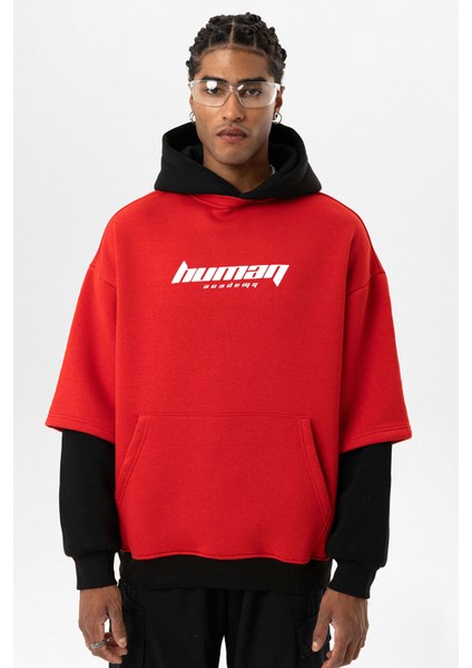 Baskılı Çift Kol Detaylı Oversıze Sweatshırt Kırmızı fiyatları