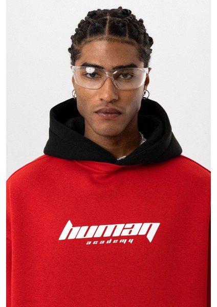 Baskılı Çift Kol Detaylı Oversıze Sweatshırt Kırmızı modelleri