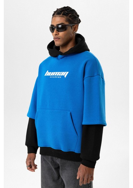 Baskılı Çift Kol Detaylı Oversıze Sweatshırt Turkuaz modelleri