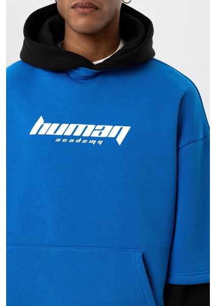 Baskılı Çift Kol Detaylı Oversıze Sweatshırt Turkuaz fırsatları