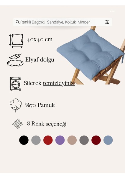 1'li Indigo Mavisi Renkli Özel Dikim Bağcıklı Pofuduk Sandalye, Koltuk, Tabure Minderi 40X40 cm Dol fiyatları