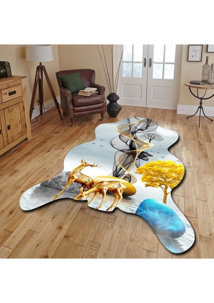 Dekoratif, 3D Baskılı Özel Tasarım, Lazer Kesim, Ince, Kaymaz Taban Halı 65