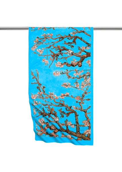 Mavi Badem Çiçeği Ipeksi Fular