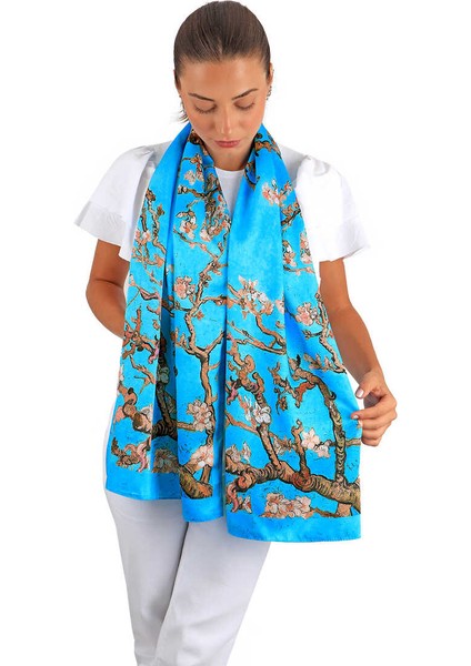 Mavi Badem Çiçeği Ipeksi Fular fiyatları