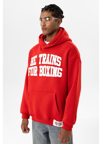 Yazı Baskılı Oversıze Kapüşonlu Sweatshırt Kırmızı modelleri