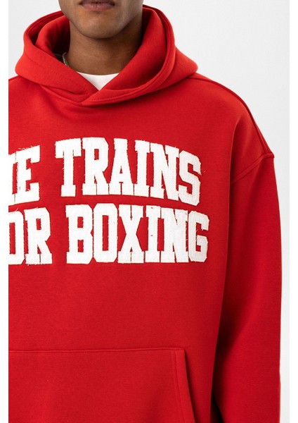 Yazı Baskılı Oversıze Kapüşonlu Sweatshırt Kırmızı fırsatları