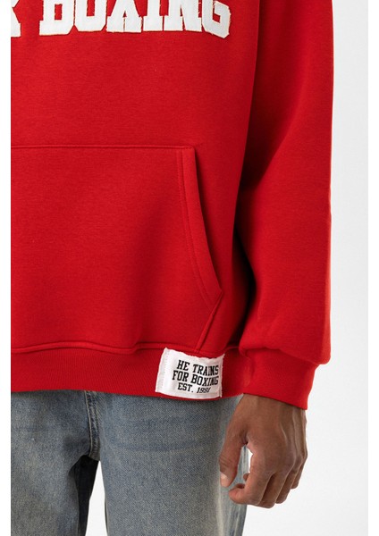 Yazı Baskılı Oversıze Kapüşonlu Sweatshırt Kırmızı indirimleri