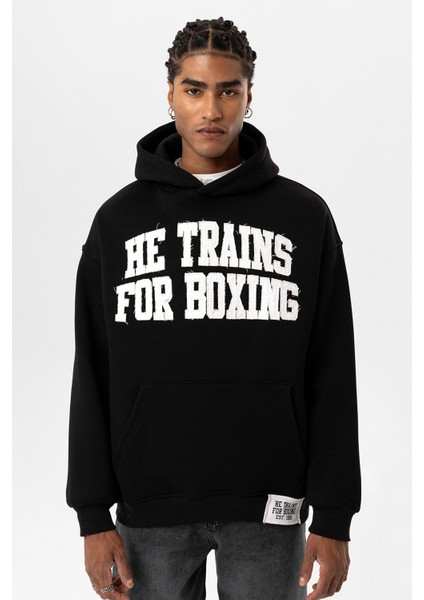 Yazı Baskılı Oversıze Kapüşonlu Sweatshırt Siyah fiyatları