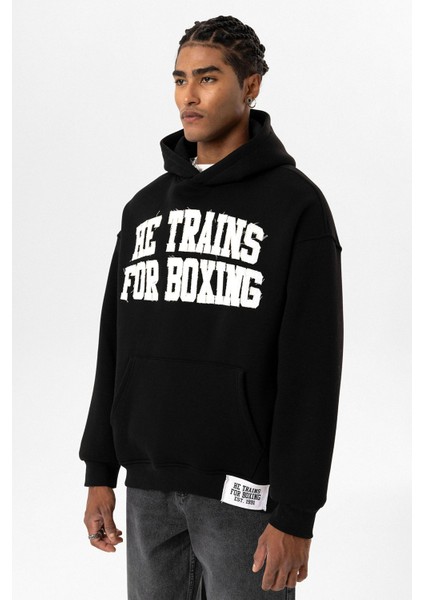 Yazı Baskılı Oversıze Kapüşonlu Sweatshırt Siyah modelleri