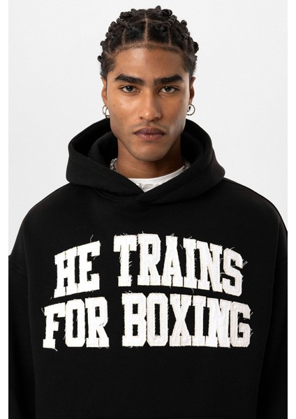 Yazı Baskılı Oversıze Kapüşonlu Sweatshırt Siyah fırsatları