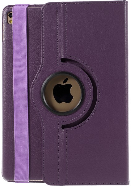 iPad Pro 9.7 Için Darbeye Dayanıklı Tablet Kılıfı 360 Derece Döner Standlı Litchi Deri Kılıf-Koyu Mor (Yurt Dışından)