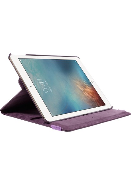 iPad Pro 9.7 Için Darbeye Dayanıklı Tablet Kılıfı 360 Derece Döner Standlı Litchi Deri Kılıf-Koyu Mor (Yurt Dışından)