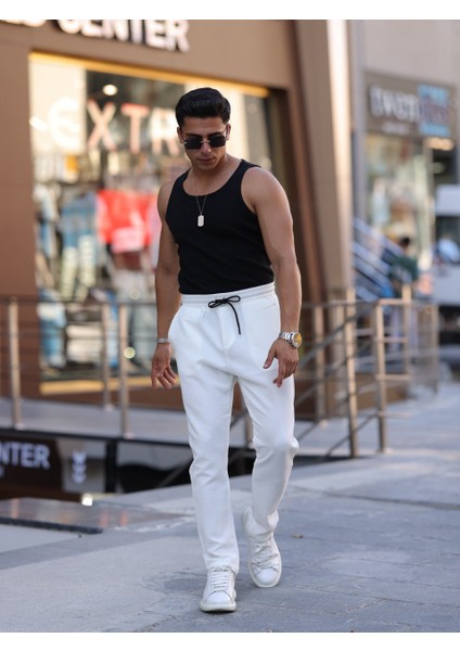 Slim Fit Bağcıklı, Beli Lastikli Düz Paça, Dokulu Erkek Jogger Pantolon modelleri