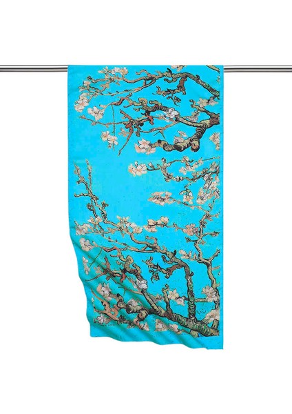 Turkuaz Badem Çiçeği Ipeksi Fular