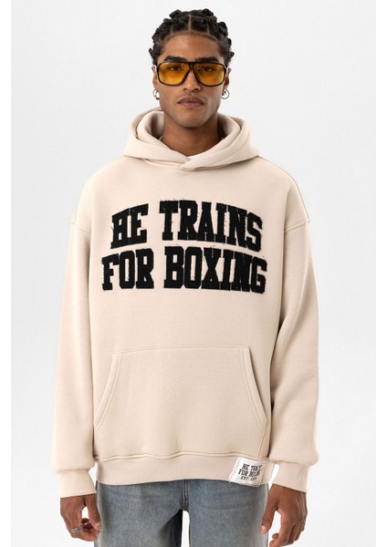 Yazı Baskılı Oversıze Kapüşonlu Sweatshırt Taş fiyatları