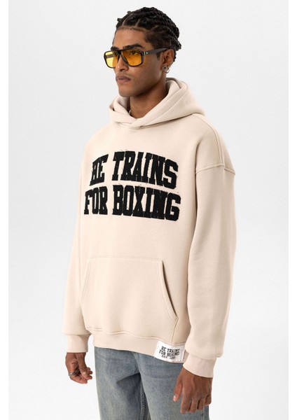 Yazı Baskılı Oversıze Kapüşonlu Sweatshırt Taş modelleri