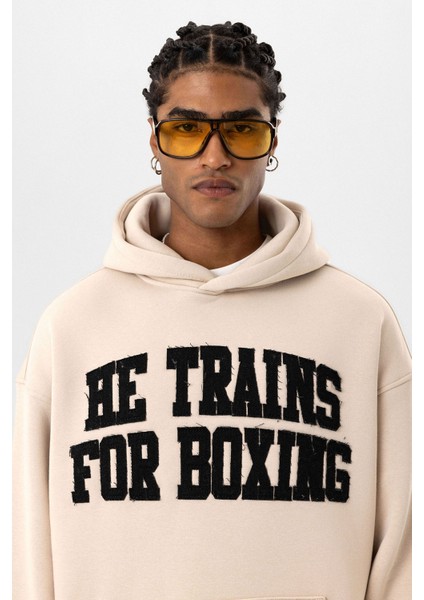 Yazı Baskılı Oversıze Kapüşonlu Sweatshırt Taş fırsatları