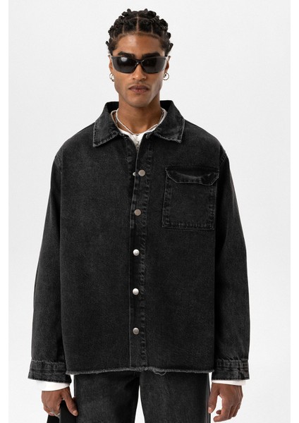 Basıc Oversıze Tek Cep Detaylı Denım Ceket Siyah fiyatları